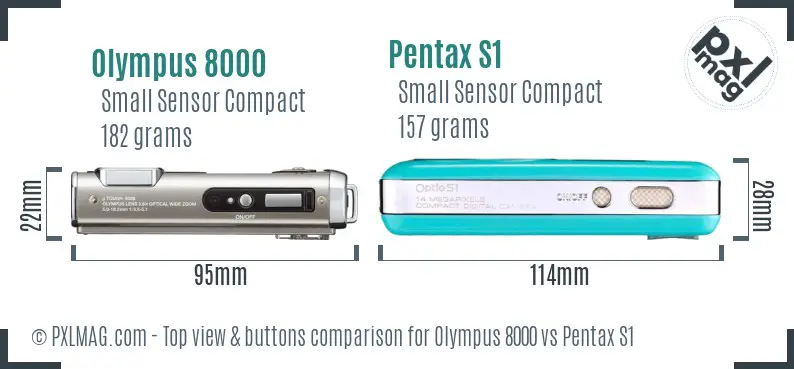 Olympus 8000 vs Pentax S1 top view buttons comparison