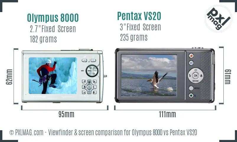 Olympus 8000 vs Pentax VS20 Screen and Viewfinder comparison