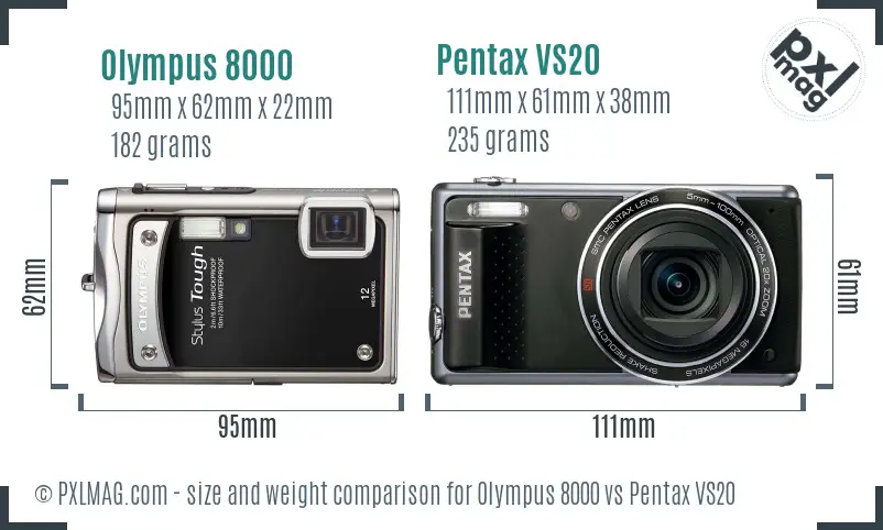 Olympus 8000 vs Pentax VS20 size comparison