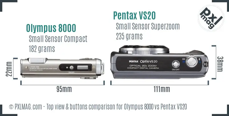 Olympus 8000 vs Pentax VS20 top view buttons comparison