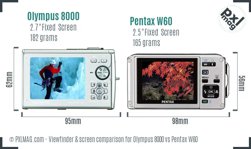 Olympus 8000 vs Pentax W60 Screen and Viewfinder comparison