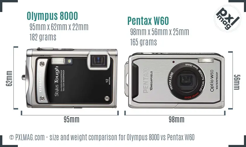 Olympus 8000 vs Pentax W60 size comparison