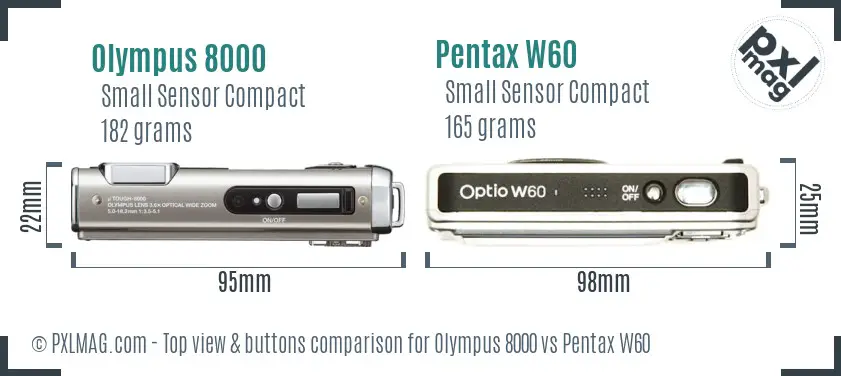 Olympus 8000 vs Pentax W60 top view buttons comparison