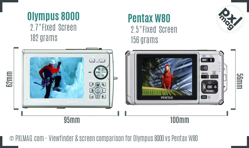 Olympus 8000 vs Pentax W80 Screen and Viewfinder comparison