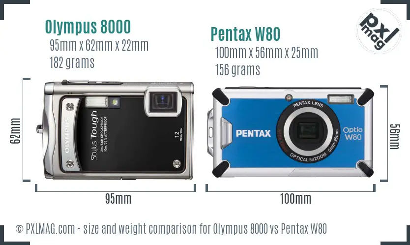 Olympus 8000 vs Pentax W80 size comparison