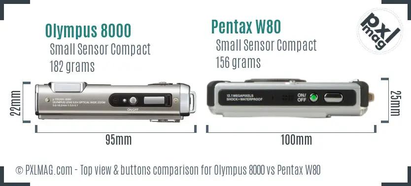 Olympus 8000 vs Pentax W80 top view buttons comparison