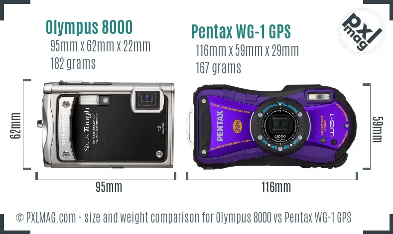 Olympus 8000 vs Pentax WG-1 GPS size comparison