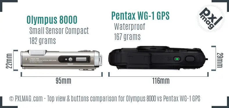 Olympus 8000 vs Pentax WG-1 GPS top view buttons comparison