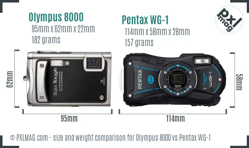 Olympus 8000 vs Pentax WG-1 size comparison