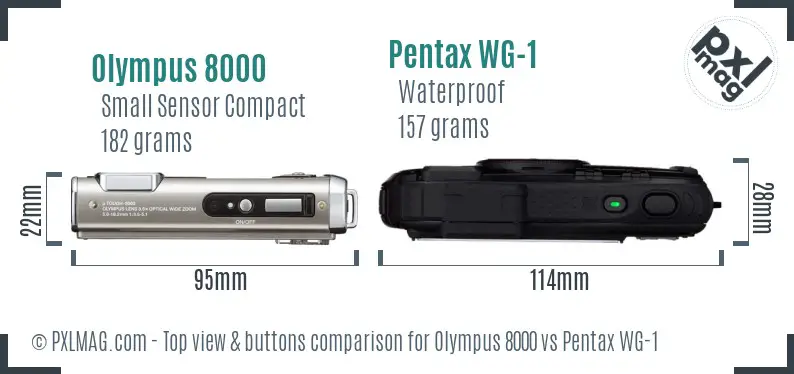 Olympus 8000 vs Pentax WG-1 top view buttons comparison