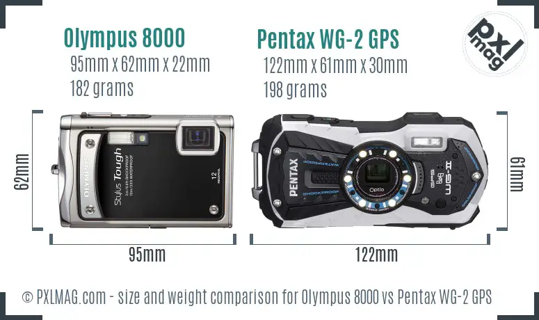 Olympus 8000 vs Pentax WG-2 GPS size comparison