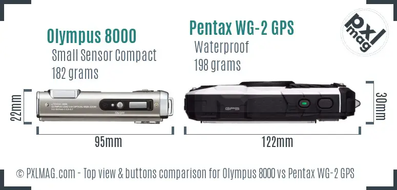 Olympus 8000 vs Pentax WG-2 GPS top view buttons comparison