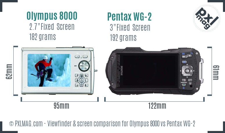 Olympus 8000 vs Pentax WG-2 Screen and Viewfinder comparison