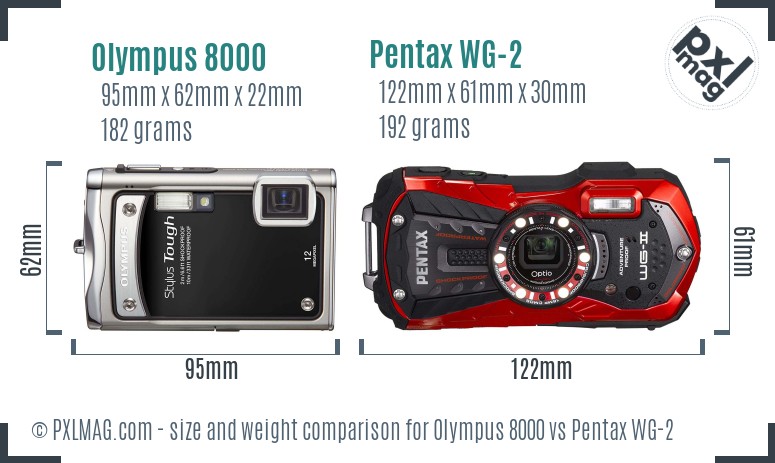 Olympus 8000 vs Pentax WG-2 size comparison