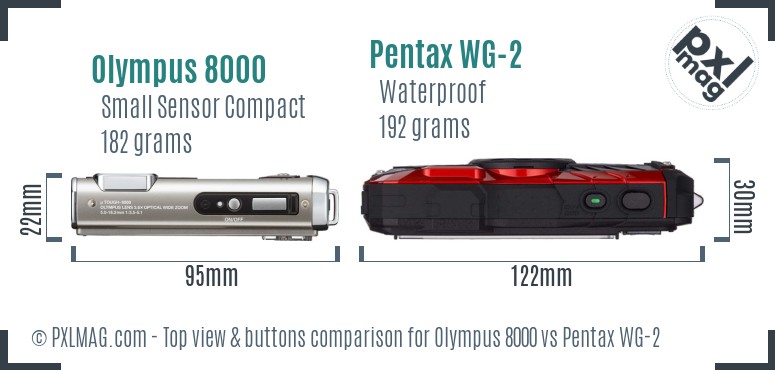 Olympus 8000 vs Pentax WG-2 top view buttons comparison