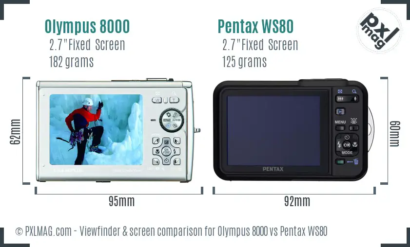 Olympus 8000 vs Pentax WS80 Screen and Viewfinder comparison