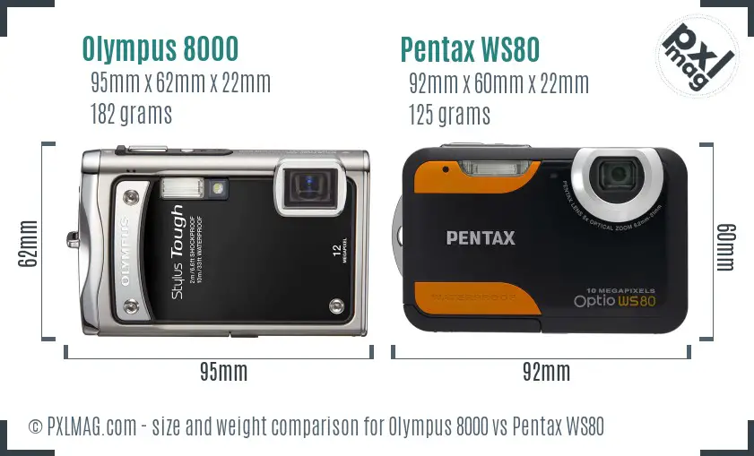 Olympus 8000 vs Pentax WS80 size comparison