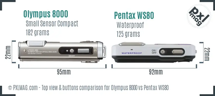 Olympus 8000 vs Pentax WS80 top view buttons comparison