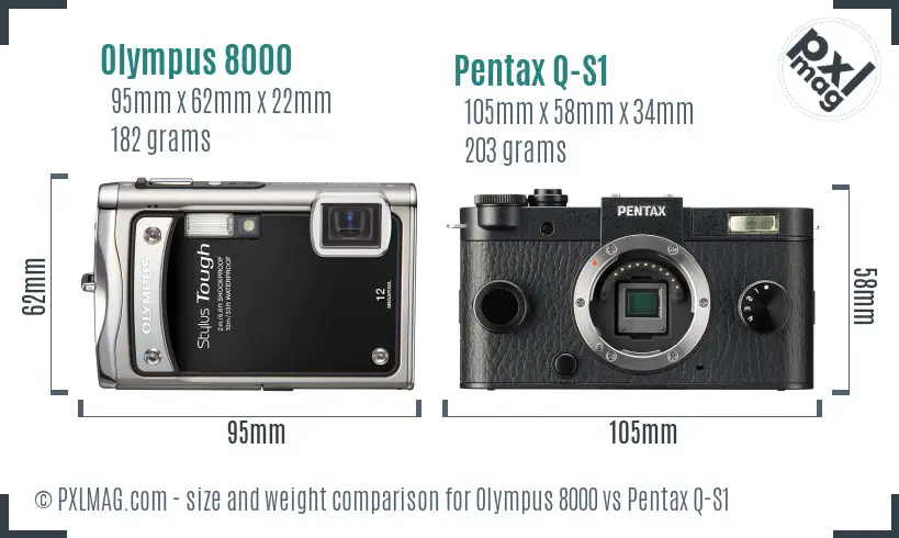 Olympus 8000 vs Pentax Q-S1 size comparison