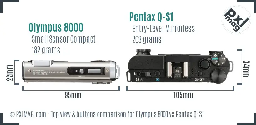 Olympus 8000 vs Pentax Q-S1 top view buttons comparison
