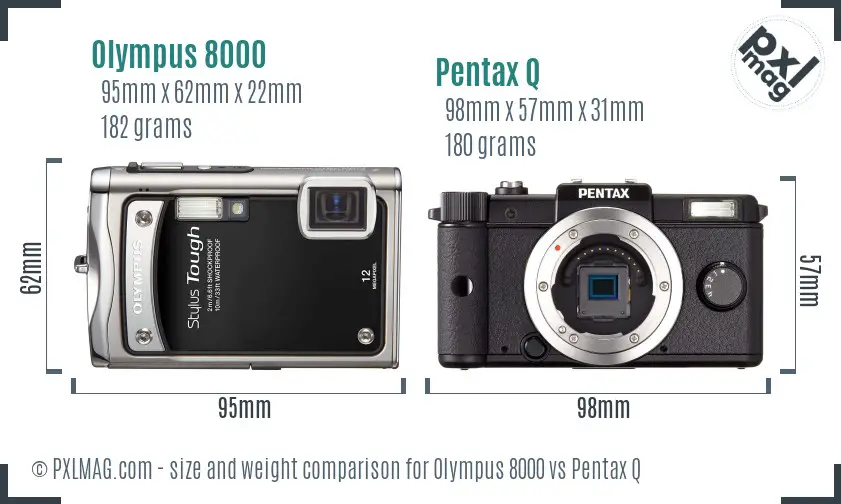 Olympus 8000 vs Pentax Q size comparison
