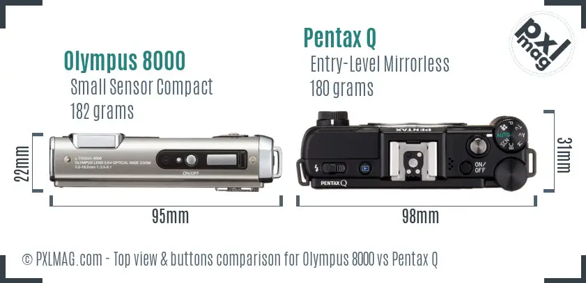 Olympus 8000 vs Pentax Q top view buttons comparison