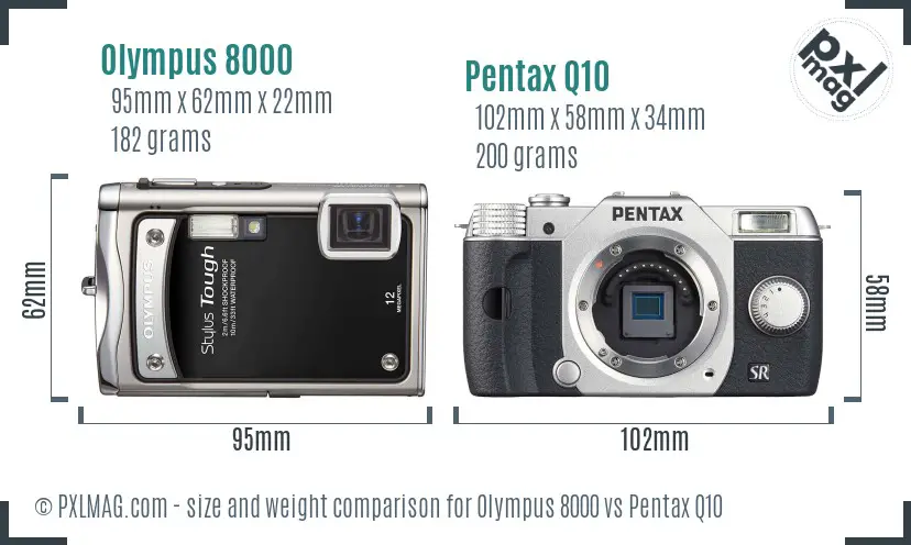 Olympus 8000 vs Pentax Q10 size comparison