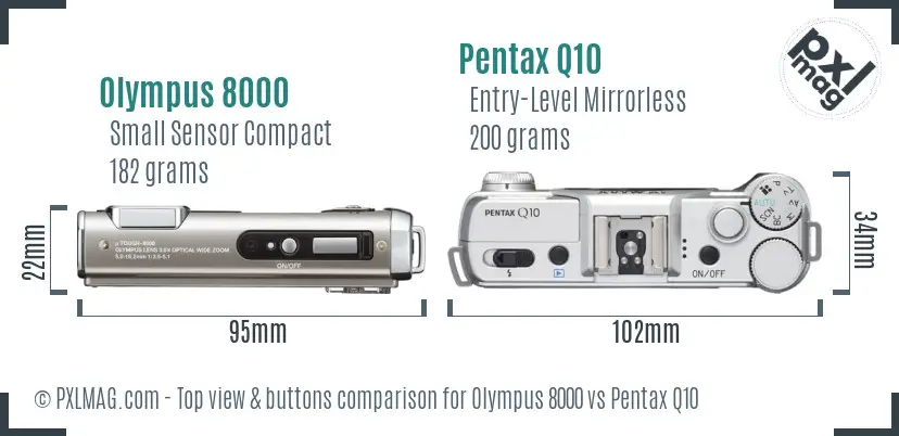 Olympus 8000 vs Pentax Q10 top view buttons comparison