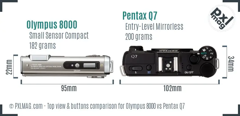 Olympus 8000 vs Pentax Q7 top view buttons comparison
