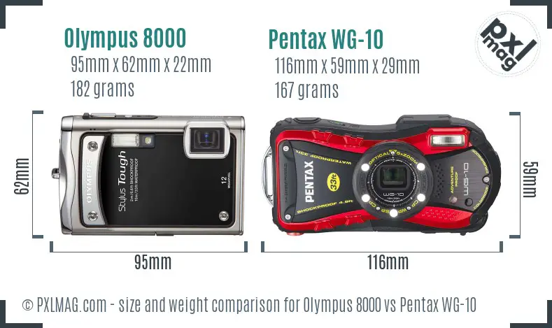 Olympus 8000 vs Pentax WG-10 size comparison