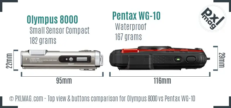 Olympus 8000 vs Pentax WG-10 top view buttons comparison