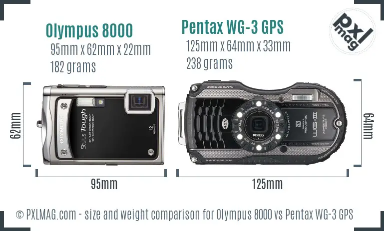 Olympus 8000 vs Pentax WG-3 GPS size comparison