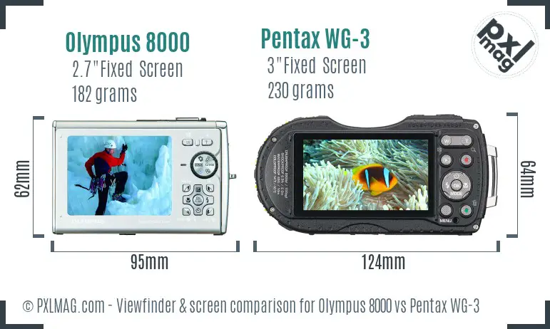 Olympus 8000 vs Pentax WG-3 Screen and Viewfinder comparison