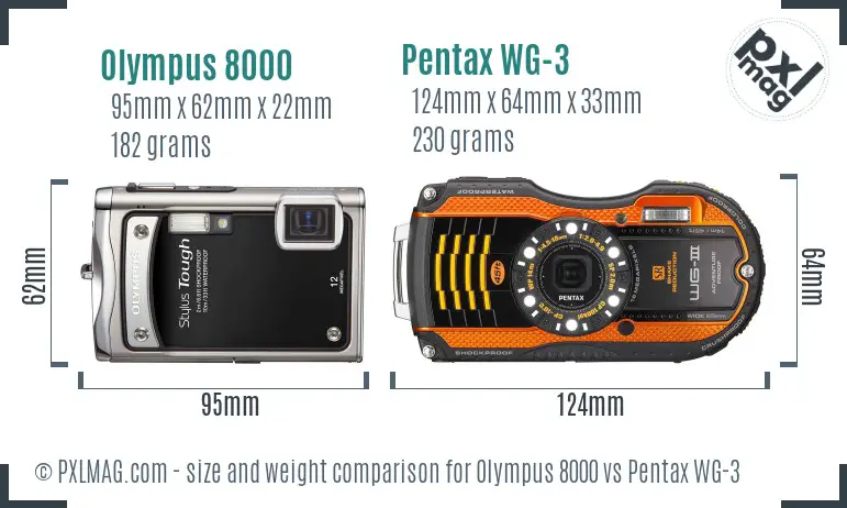 Olympus 8000 vs Pentax WG-3 size comparison