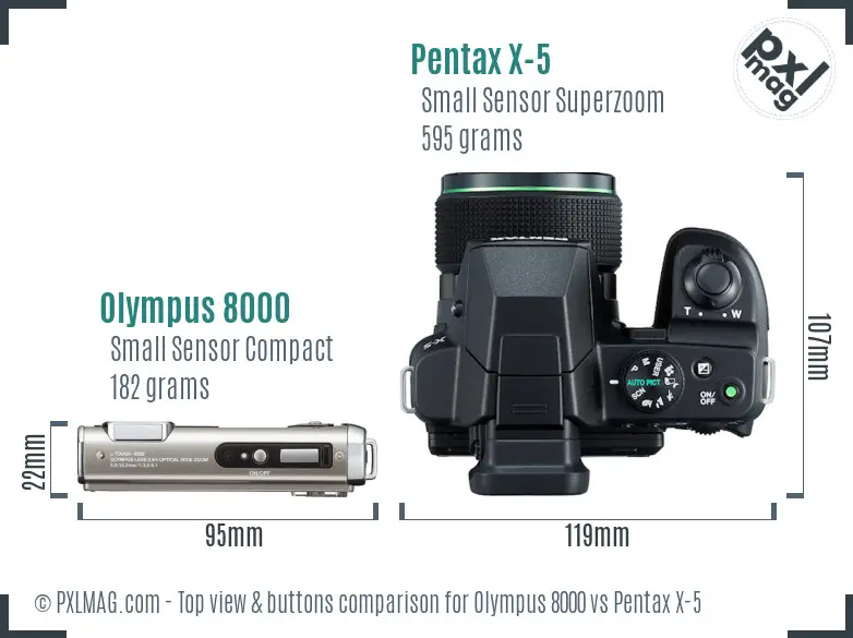 Olympus 8000 vs Pentax X-5 top view buttons comparison