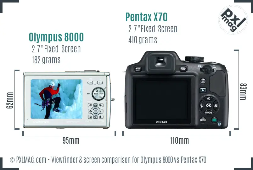 Olympus 8000 vs Pentax X70 Screen and Viewfinder comparison