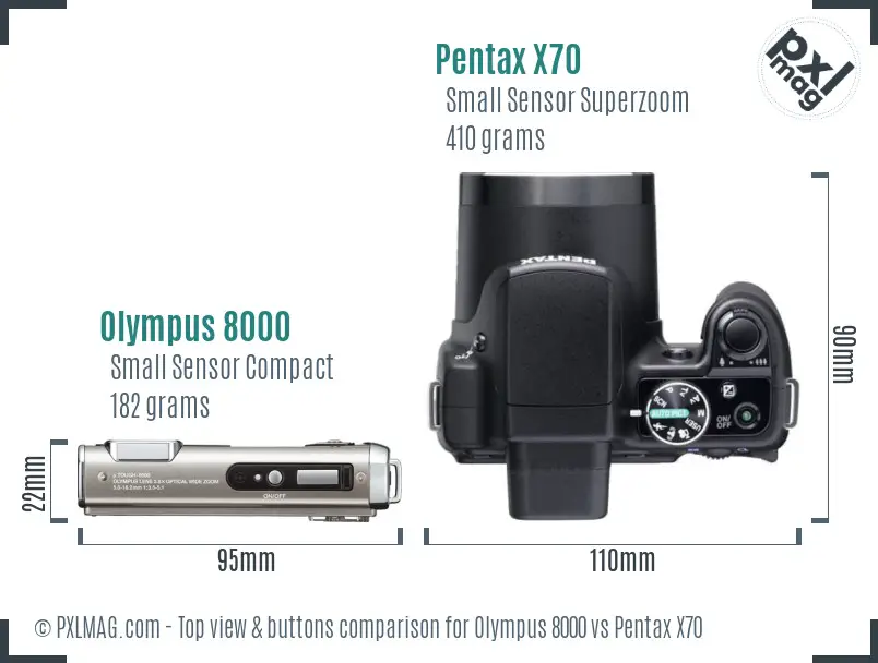 Olympus 8000 vs Pentax X70 top view buttons comparison