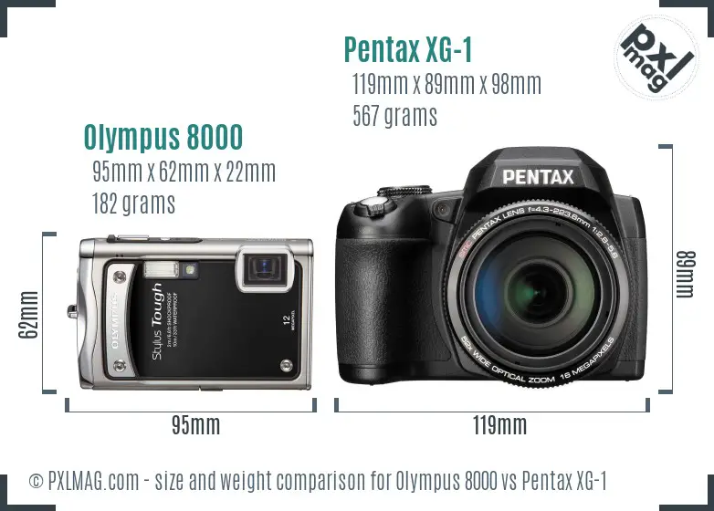 Olympus 8000 vs Pentax XG-1 size comparison Olympus 8000 vs Pentax XG-1 size comparison