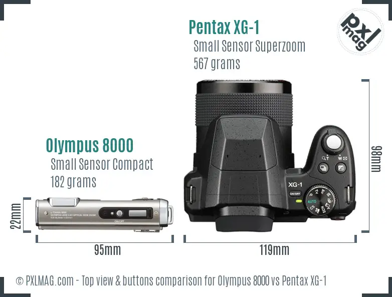 Olympus 8000 vs Pentax XG-1 top view buttons comparison Olympus 8000 vs Pentax XG-1 top view buttons comparison