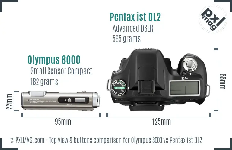 Olympus 8000 vs Pentax ist DL2 top view buttons comparison