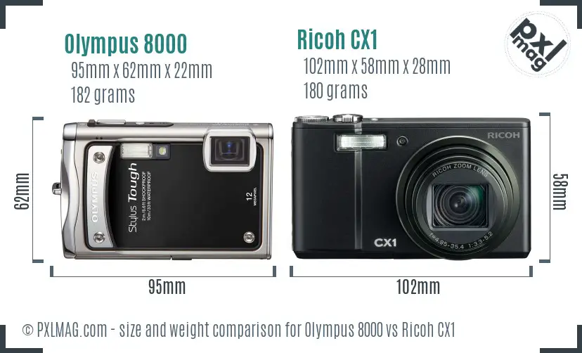 Olympus 8000 vs Ricoh CX1 size comparison Olympus 8000 vs Ricoh CX1 size comparison