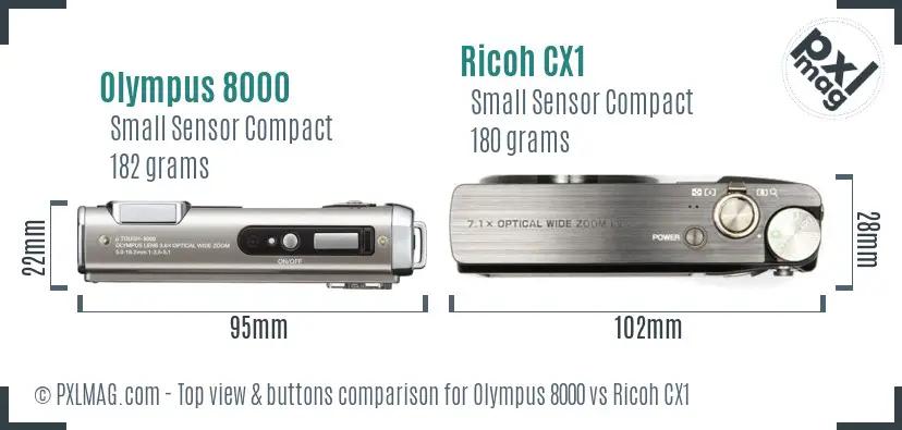 Olympus 8000 vs Ricoh CX1 top view buttons comparison