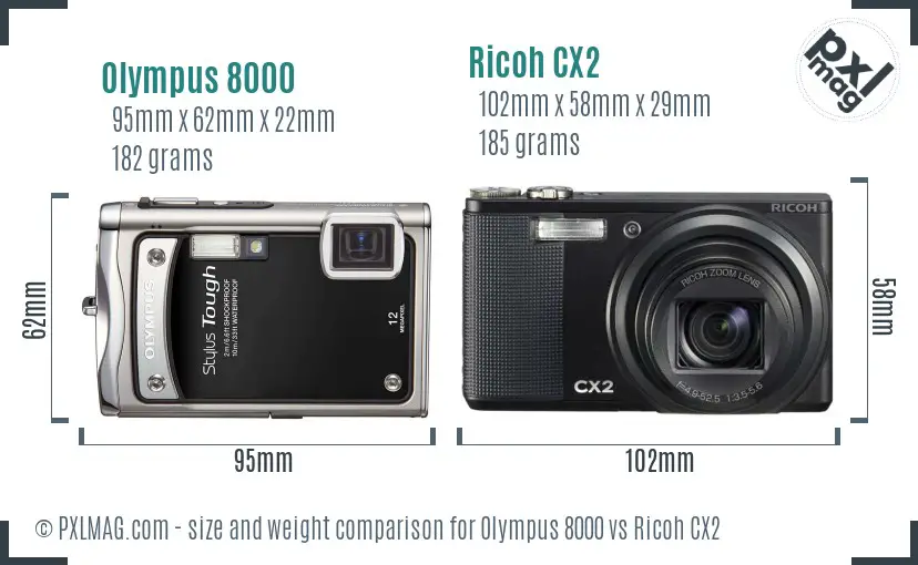 Olympus 8000 vs Ricoh CX2 size comparison