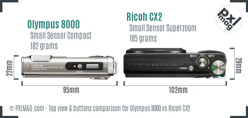 Olympus 8000 vs Ricoh CX2 top view buttons comparison