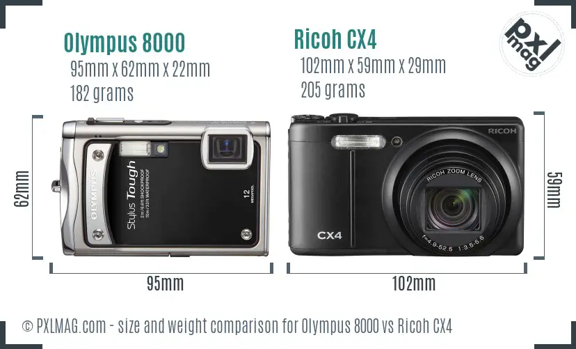 Olympus 8000 vs Ricoh CX4 size comparison Olympus 8000 vs Ricoh CX4 size comparison