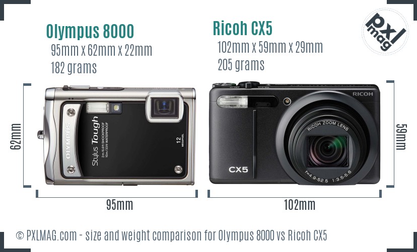 Olympus 8000 vs Ricoh CX5 size comparison