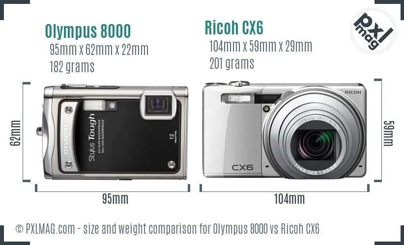 Olympus 8000 vs Ricoh CX6 size comparison