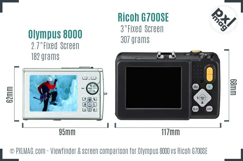 Olympus 8000 vs Ricoh G700SE Screen and Viewfinder comparison