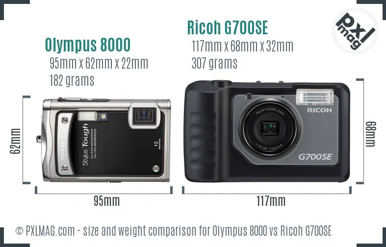 Olympus 8000 vs Ricoh G700SE size comparison