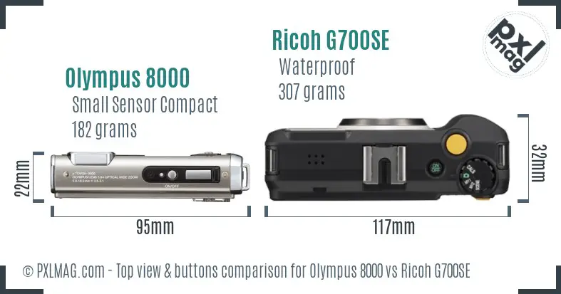 Olympus 8000 vs Ricoh G700SE top view buttons comparison